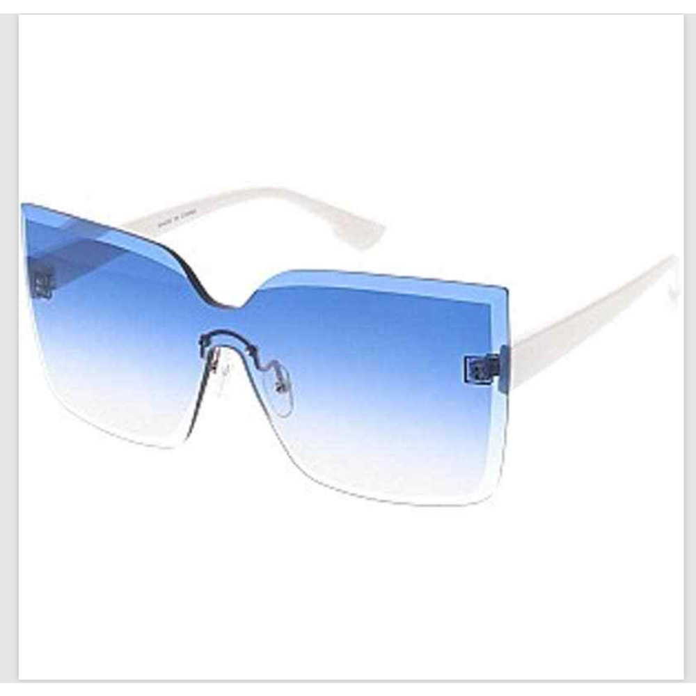 Rimless Cat Eye Sunglasses UV400 Women Light Blue Lens White New